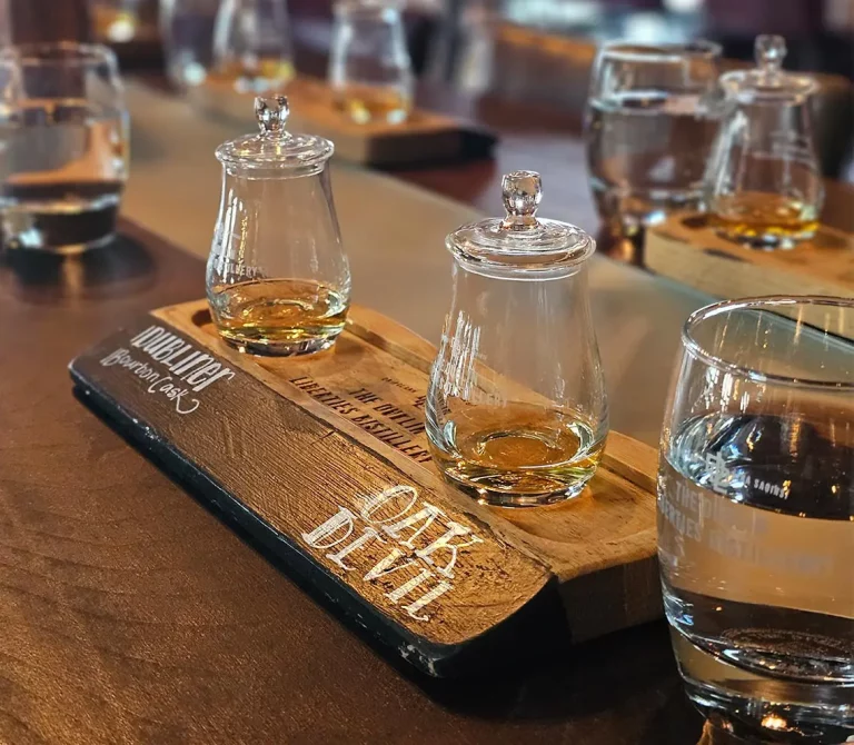 A table set up for a whiskey tasting